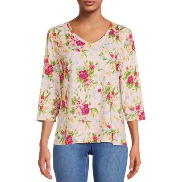 Pioneer Woman floral polyester stretch 3/4 sleeve tops, size M. (2 tops) - Picture 2 of 10